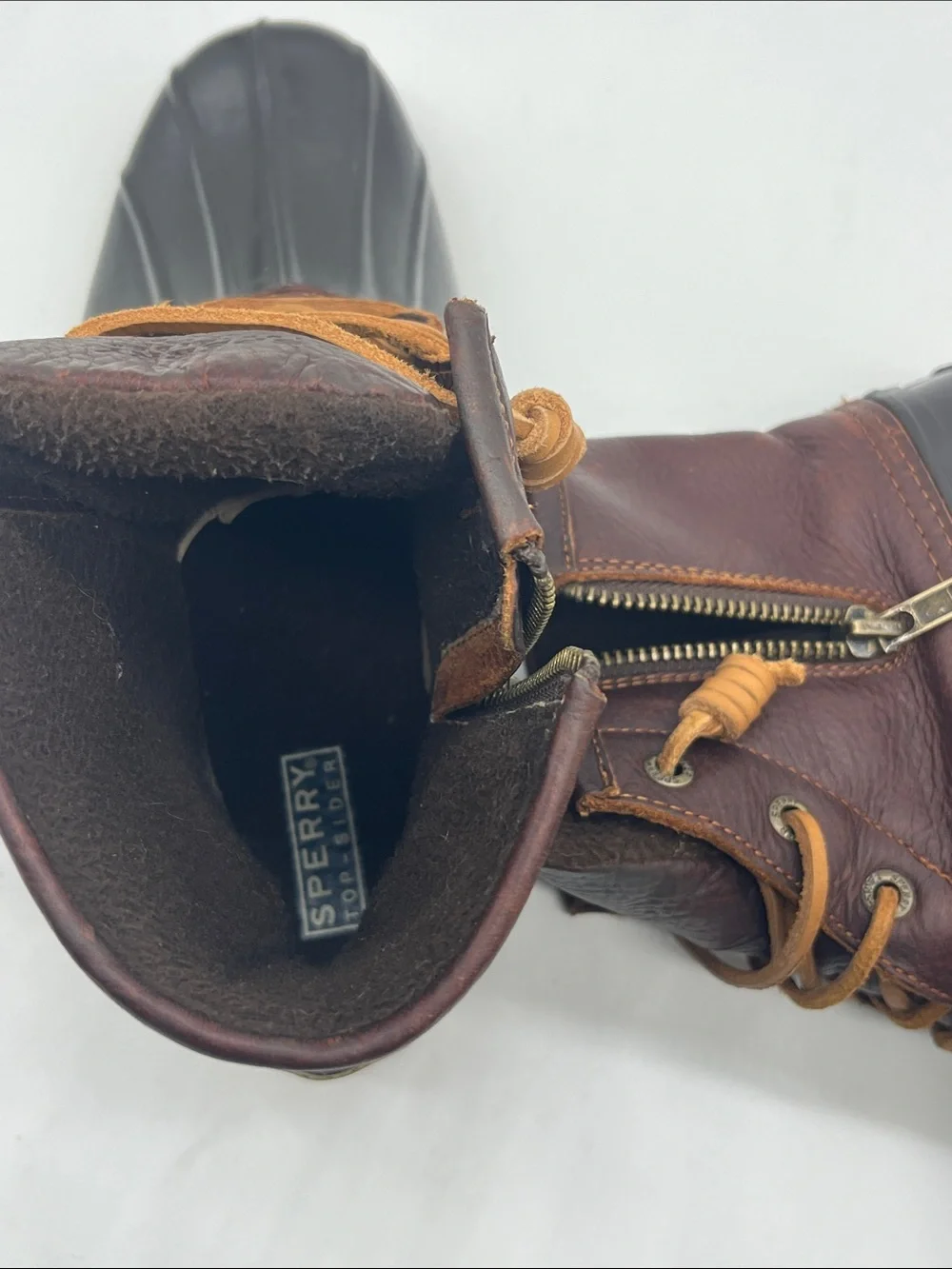 Sperry Brown Leather and Black Rubber Duck Boots